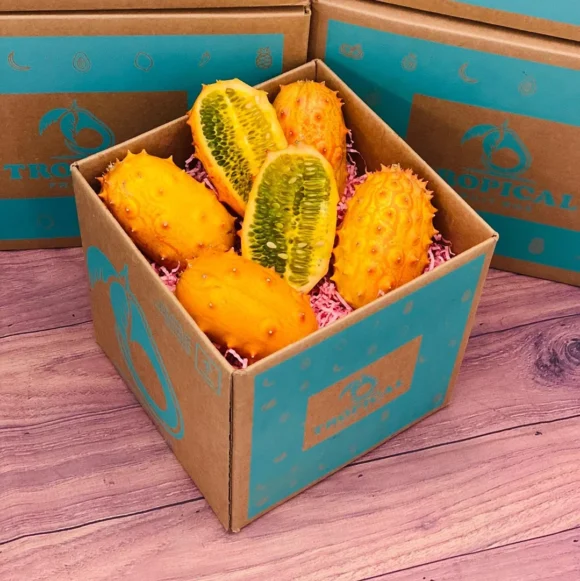 Fresh Kiwano Melon Fruit Box with vibrant and spiky kiwano melons